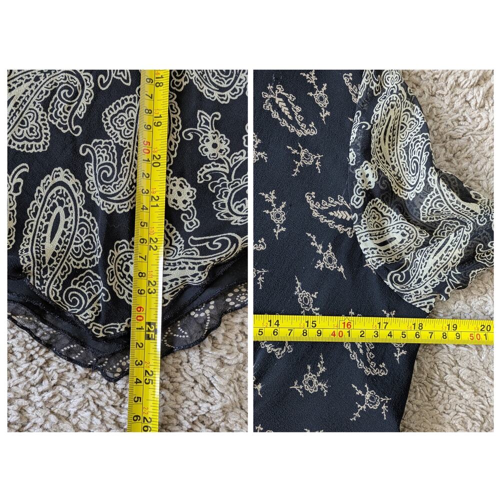 Y2K Spenser Jeremy Babydoll Flare Sleeve Top M Silk Black Beige Paisley Vampire - Picture 6 of 10